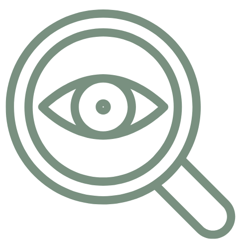 Sichtbarkeits-Check Symbolbild für Analyse und Klarheit: Lupe mit Auge als Sinnbild für die professionelle Prüfung der Online-Präsenz von Handwerkern und Direktvermarktern.