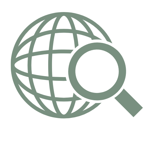 Webseite & SEO Den Betrieb online findbar machen: Symbolbild für Webseiten-Optimierung und regionales Marketing durch eine Lupe auf einer Weltkugel.